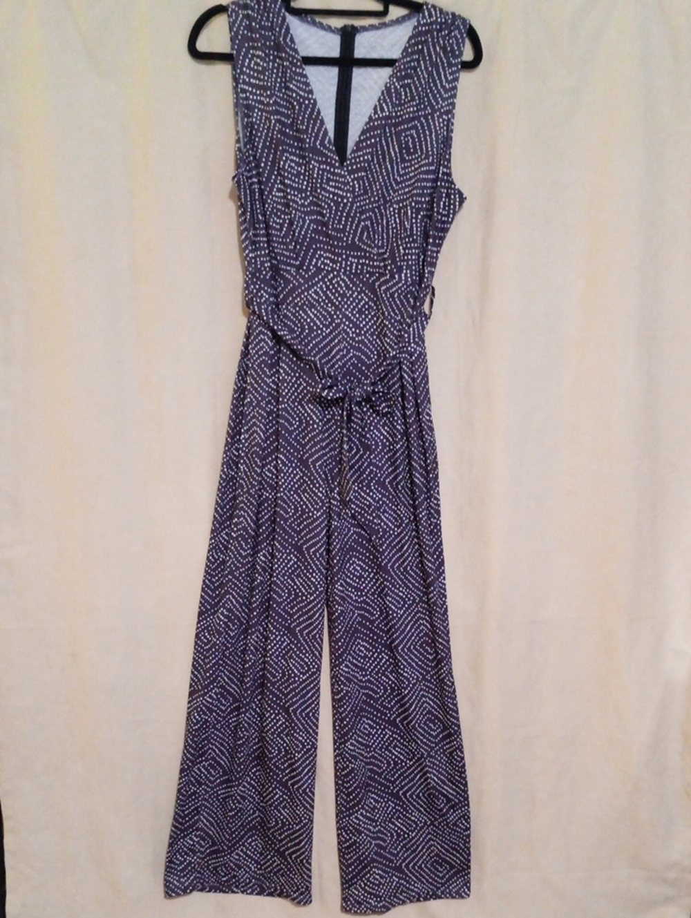 Sleeveless Purple Printed Jumpsuit with Tie Waist